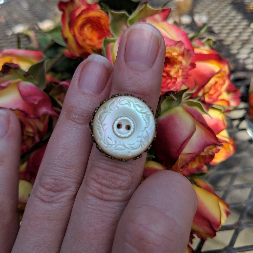 Vintage Mother of Pearl Button Ring